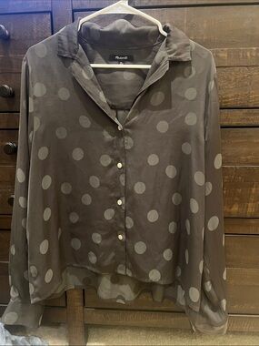 Madewell Women's Green Polka Dot Button-Up Blouse